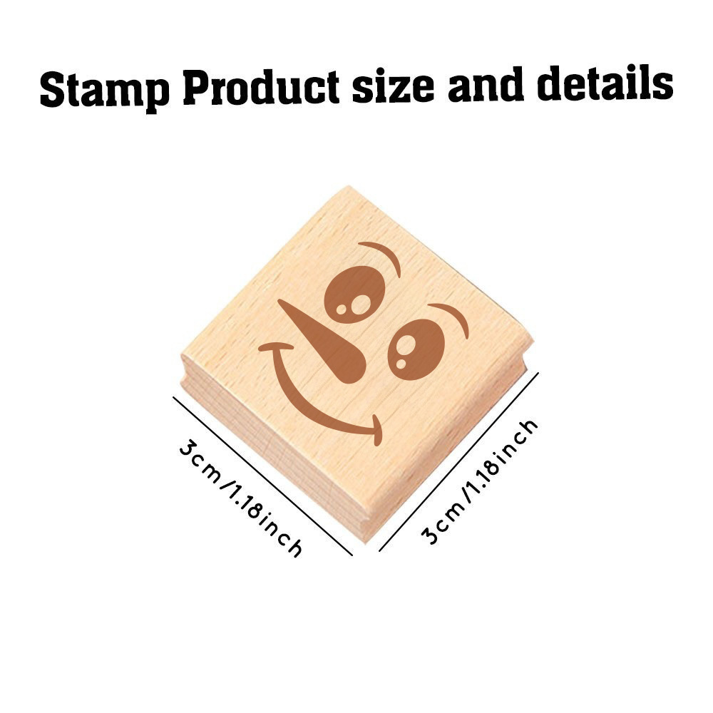 Delicate Cartoon Face Pattern Wooden Rubber Stamp for Crafts
